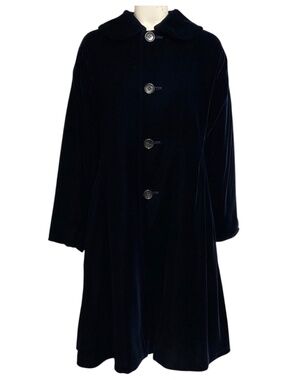 COMME DES GARCONS NAVY BLUE BUTTON FRONT MID-LENGTH VELVET COAT